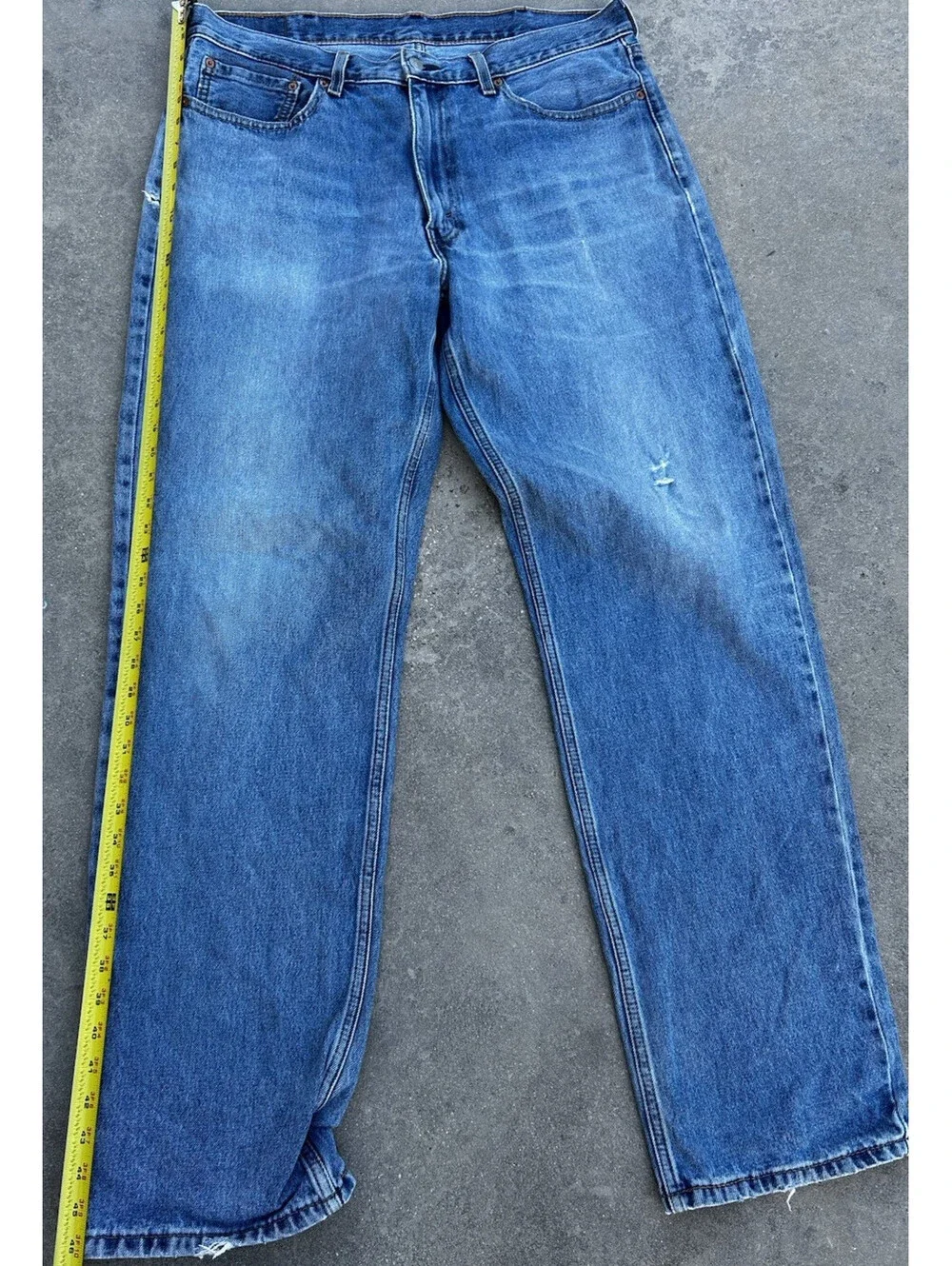 Levis 550 Denim Blue Jens Light Wash Thigh Fade Button Zip Distressed 38Wx36L